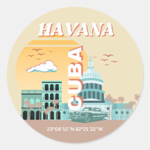 Havana Cuba Retro Travel Art Ronde Sticker