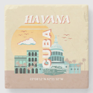 Havana Cuba Retro Travel Art Stenen Onderzetter