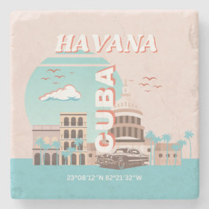 Havana Cuba Retro Travel Art Stenen Onderzetter