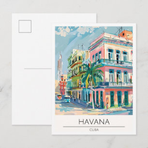 Havana Cuba Vintage Kunst Illustratie Reizen Briefkaart