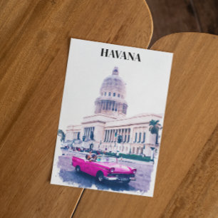 Havana Cuba Vintage Reizen Waterverf Briefkaart