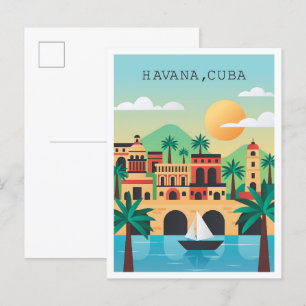 Havana Cuba Vintage Travel Illustratie Briefkaart