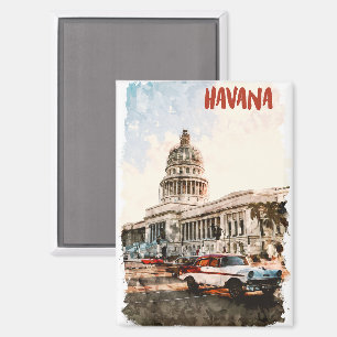 Havana Cuba Vintage Travel Waterverf Magneet