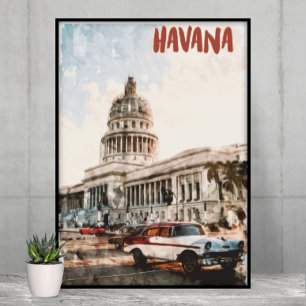 Havana Cuba Vintage Travel Waterverf Poster