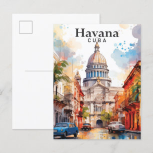 Havana Cuba Waterverf schilderij reizen Briefkaart