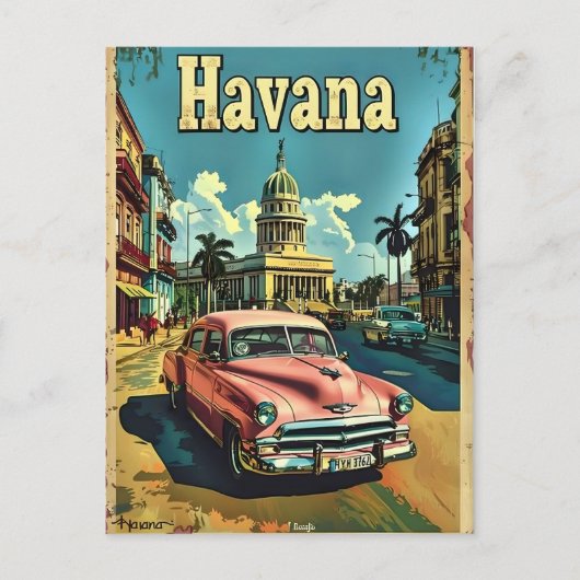 Havana Dromen: Vintage auto Briefkaart (Voorkant)