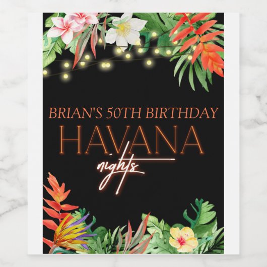 Havana Nights, Havana Nights Party, Tropisch Wijn Etiket (Enkel label)