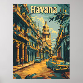 Havana Nostalgia: Vintage auto's in de oude stad Poster
