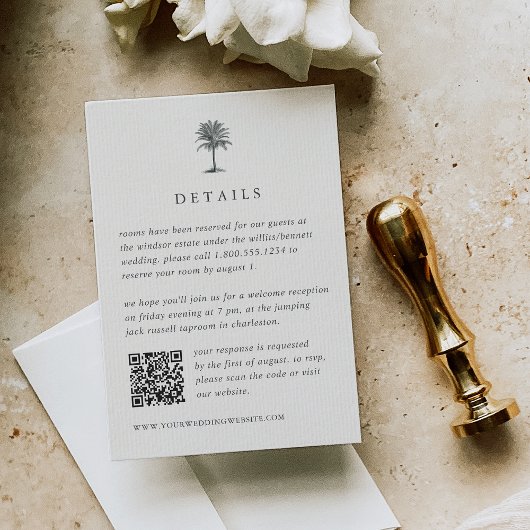Havana Palm Bruiloft Details QR Code RSVP Informatiekaartje