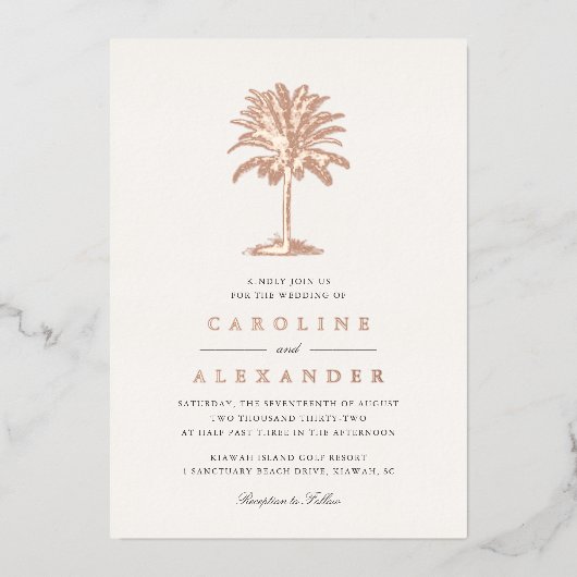 Havana Palm | palmboom bruiloft Folie Uitnodiging (Voorkant)