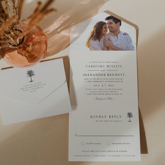 Havana Palm |  palmboom foto bruiloft All In One Uitnodiging