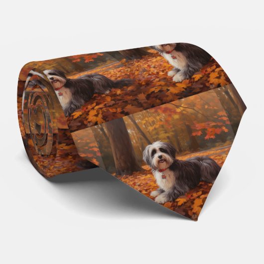 Havanees in Herfstbladeren Herfst Inspire Stropdas (Opgerold)
