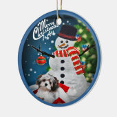 Havanees met Snowman-kerstversiering Keramisch Ornament (Links)