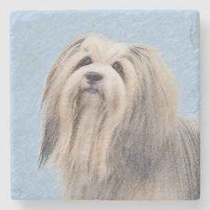 Havanees (zilver) schilderen - Kute Original Dog A Stenen Onderzetter