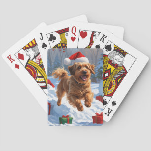 Havanese die in de sneeuw rent met Kerstmuts Pokerkaarten