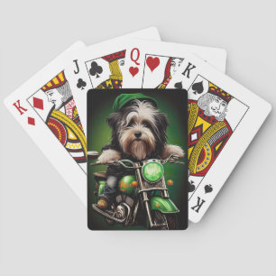 Havanese Dog Driving Bike St. Patrick's Day Pokerkaarten