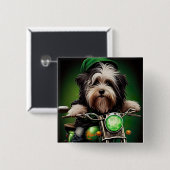 Havanese Dog Driving Bike St. Patrick's Day Vierkante Button 5,1 Cm (Voorkant /achterkant)