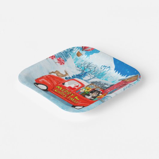 Havanese Dog Kerstmis bezorging vrachtwagen sneeuw Papieren Bordje (Gebogen)