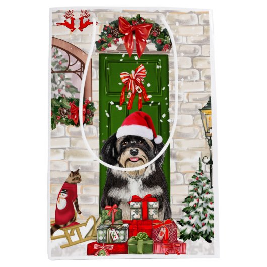 Havanese Dog Kerstmis Medium Cadeauzakje (Voorkant)