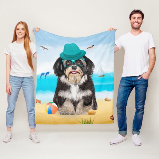 Havanese Dog op strand Fleece Deken (In situ)