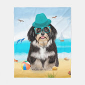 Havanese Dog op strand Fleece Deken (Voorkant)