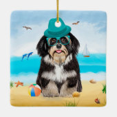 Havanese Dog op strand Keramisch Ornament (Achterkant)