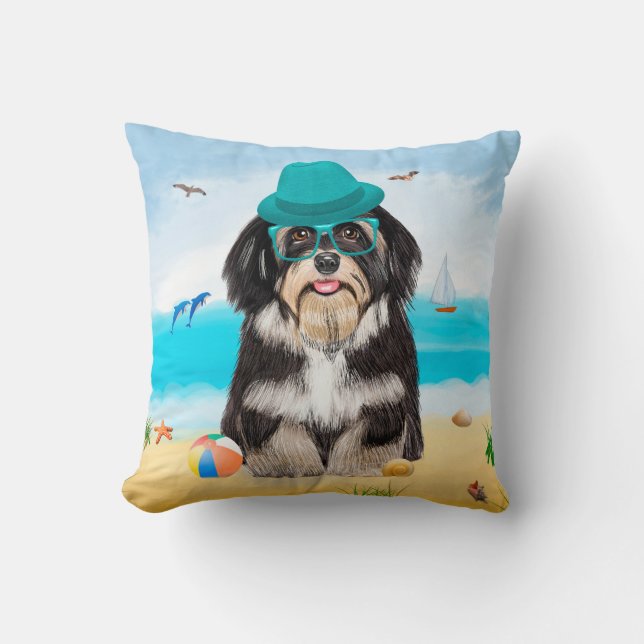 Havanese Dog op strand Kussen (Voorkant)