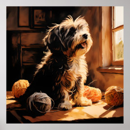 Havanese Dog Spelen met een Ball of Yarn Poster