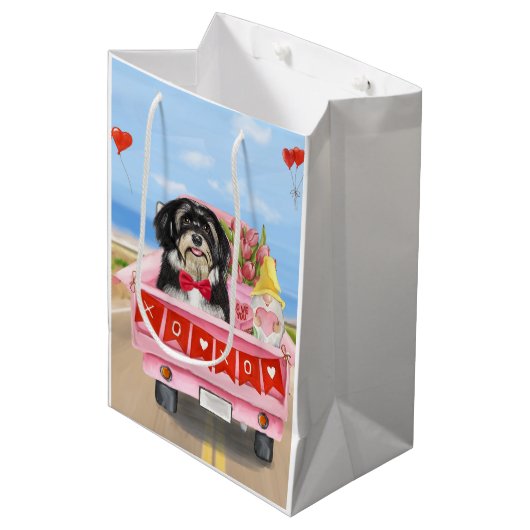 Havanese Dog Valentijnsdag Truck Medium Cadeauzakje (Voorkant Gekanteld)
