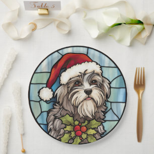 Havanese Gebrandschilderde Glas Kerstmis Papieren Bordje