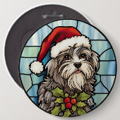 Havanese Glas in lood Kerst Ronde Button 6,0 Cm (Voorkant /achterkant)