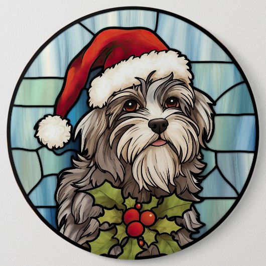 Havanese Glas in lood Kerst Ronde Button 6,0 Cm (Voorkant)