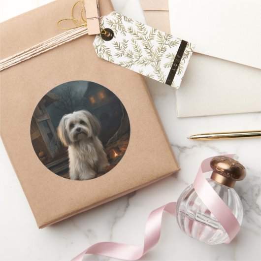 Havanese Halloween eng Ronde Sticker (Geschenken)