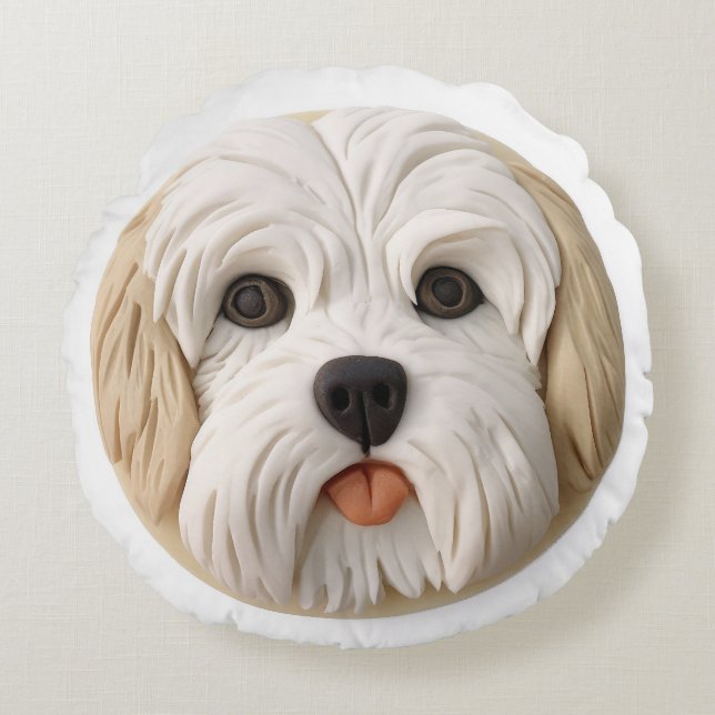 Havanese hond 3D geïnspireerd Rond Kussen (Voorkant)