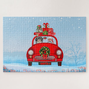 Havanese hond in auto met kerstman legpuzzel