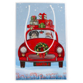 Havanese hond in auto met kerstman medium cadeauzakje (Voorkant)