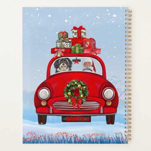 Havanese hond in auto met kerstman planner (Achterkant)
