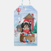 Havanese hond in het sneeuwbalhuis cadeaulabel (Achterkant)