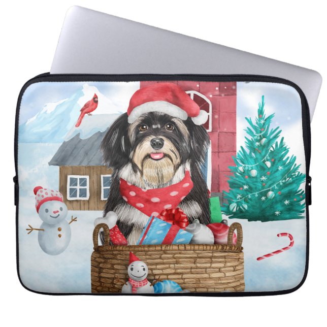 Havanese hond in het sneeuwbalhuis laptop sleeve (Voorkant)
