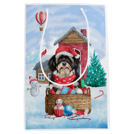 Havanese hond in het sneeuwbalhuis medium cadeauzakje (Voorkant)
