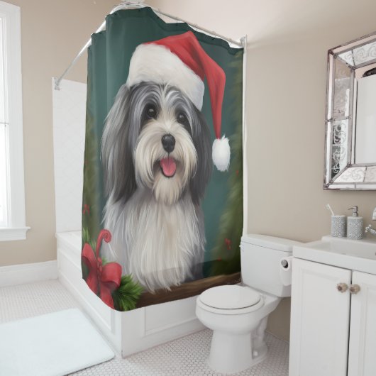 Havanese Hond in Sneeuw Kerstmis Douchegordijn (In situ)