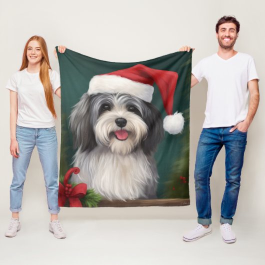 Havanese Hond in Sneeuw Kerstmis Fleece Deken (In situ)