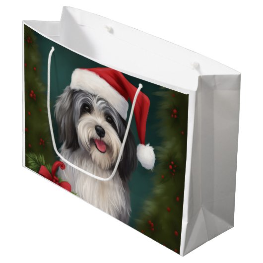 Havanese Hond in Sneeuw Kerstmis Groot Cadeauzakje (Voorkant Gekanteld)