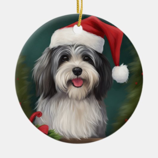 Havanese Hond in Sneeuw Kerstmis Keramisch Ornament (Voorkant)
