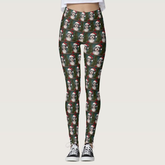Havanese Hond in Sneeuw Kerstmis Leggings (Voorkant)