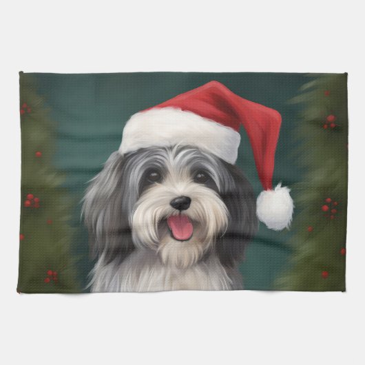 Havanese Hond in Sneeuw Kerstmis Theedoek (Horizontaal)