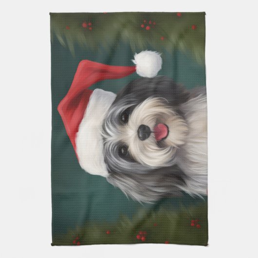 Havanese Hond in Sneeuw Kerstmis Theedoek (Verticaal)