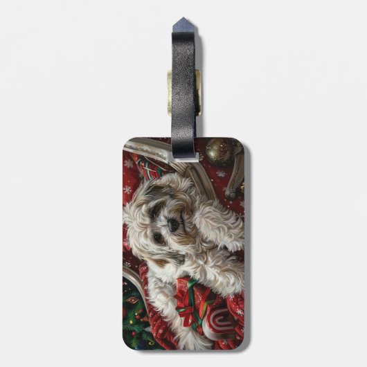 Havanese Hond Kerstfeest Bagagelabel (Achterkant verticaal)