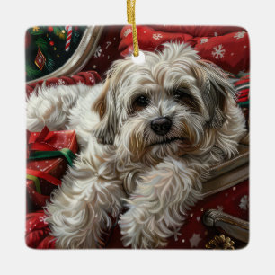 Havanese Hond Kerstfeest Keramisch Ornament