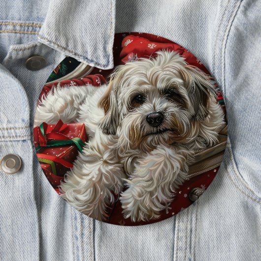 Havanese Hond Kerstfeest Ronde Button 6,0 Cm (In situ)